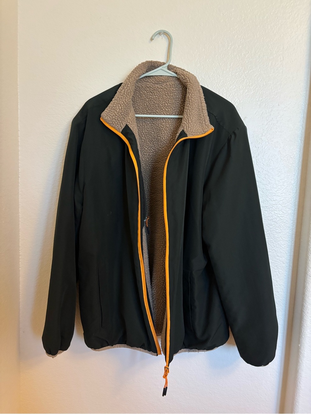Reversible Sherpa-Lined Zip Jacket with Orange Trim